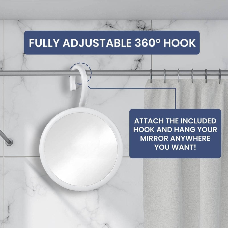 ميرورفانا مرآة حلاقة دش دائرية قابلة للتعليق من MIRRORVANA مع خطاف دوار 360 درجة للتعليق ورذاذ إضافي مضاد للضباب - سطح مضاد للضباب ومقاوم للكسر، قطر 6.7 بوصة - Image 4